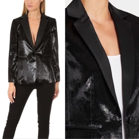 FRAME Satin Glossy Black Blazer - Picture 1 of 7
